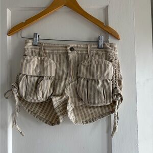 Free People Beige Striped Cargo Shorts